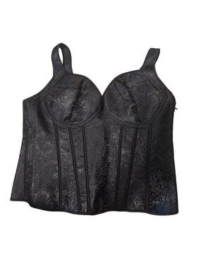 Black Jacquard Corset With Side Zipper Back Lace-Up Boning Shaping NWOT 6X